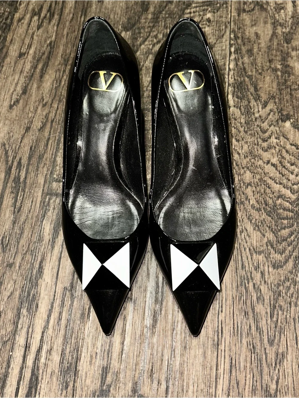 Valentino Garavani Black Patent Leather One Stud Heels